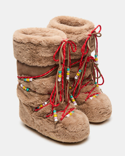 MOUSSE Taupe Faux Fur Lace-Up Chunky Women's Boot | Steve Madden Best Seller
