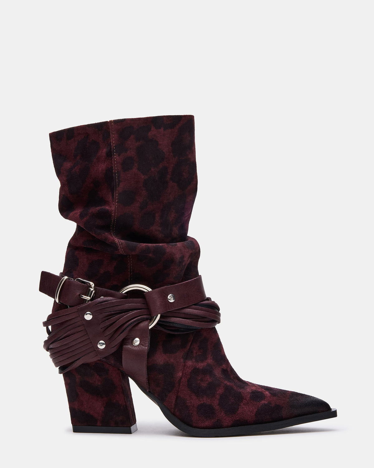 LAUPER Red Leopard Pointed-Toe Heeled Buckle Women's Ankle Boot | Steve Madden New