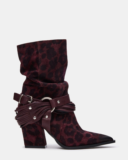 LAUPER Red Leopard Pointed-Toe Heeled Buckle Women's Ankle Boot | Steve Madden New