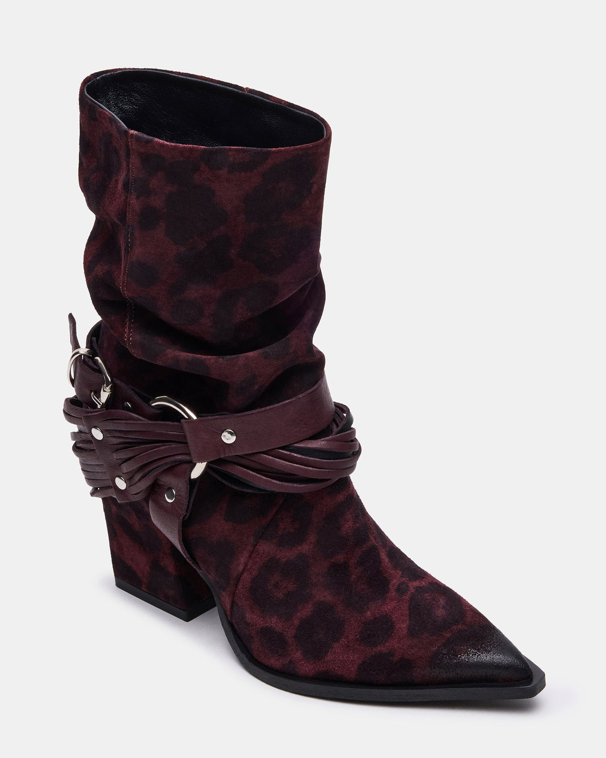 LAUPER Red Leopard Pointed-Toe Heeled Buckle Women's Ankle Boot | Steve Madden New