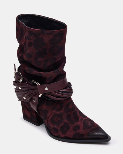 LAUPER Red Leopard Pointed-Toe Heeled Buckle Women's Ankle Boot | Steve Madden New