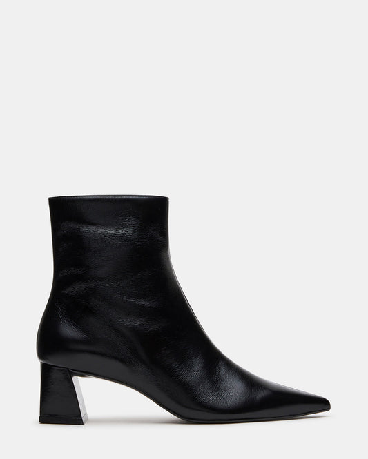 ASHLI Black Leather Pointed-Toe Block Heel Women's Ankle Boot | Steve Madden Deals