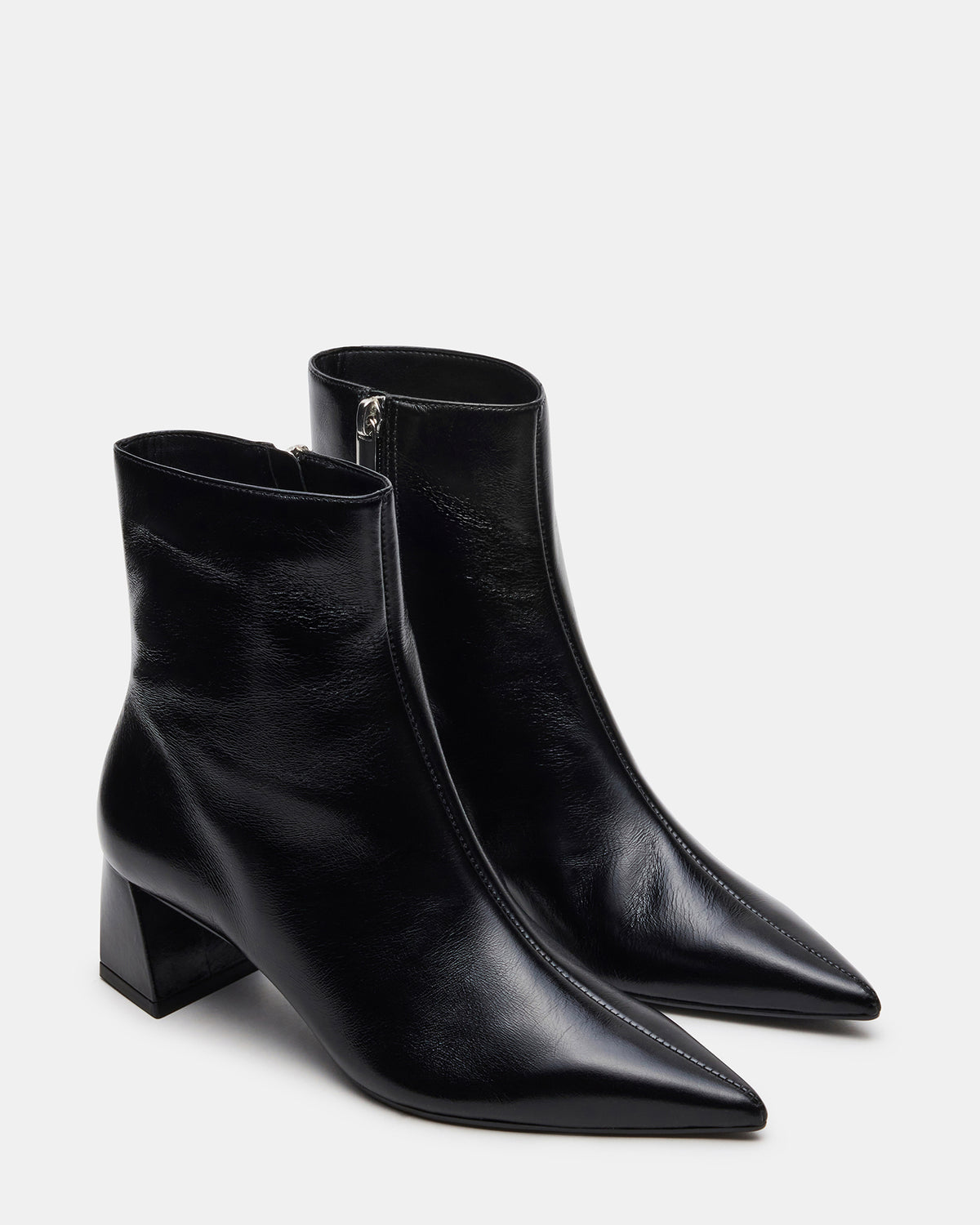ASHLI Black Leather Pointed-Toe Block Heel Women's Ankle Boot | Steve Madden Deals