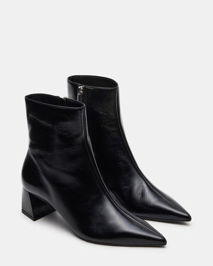 ASHLI Black Leather Pointed-Toe Block Heel Women's Ankle Boot | Steve Madden Deals