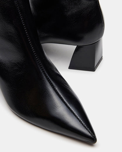 ASHLI Black Leather Pointed-Toe Block Heel Women's Ankle Boot | Steve Madden Deals