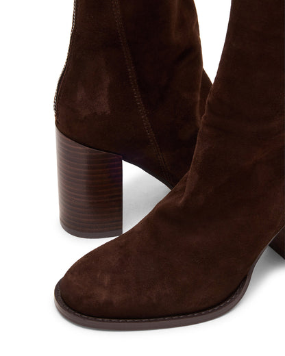 OBSESSION Chocolate Brown Suede Rounded Toe Block Heel Women's Ankle Boot | Steve Madden Deals