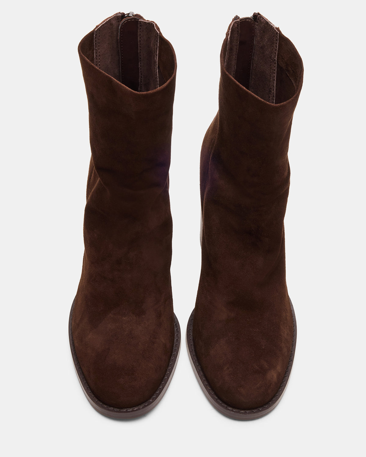 OBSESSION Chocolate Brown Suede Rounded Toe Block Heel Women's Ankle Boot | Steve Madden Deals