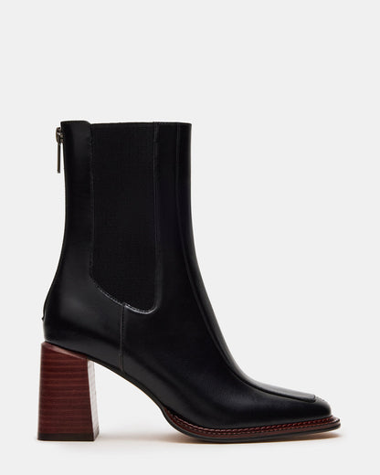 DOWNTOWN Black Leather Chelsea Block Heel Ankle Boot | Women's Booties | Steve Madden Recommended