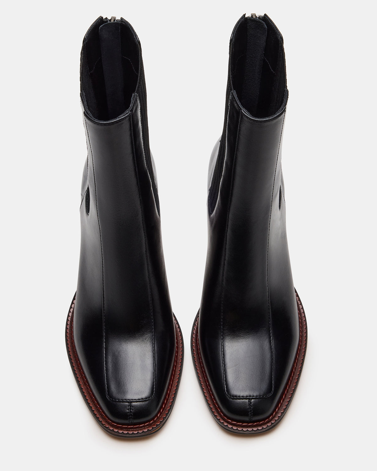DOWNTOWN Black Leather Chelsea Block Heel Ankle Boot | Women's Booties | Steve Madden Recommended