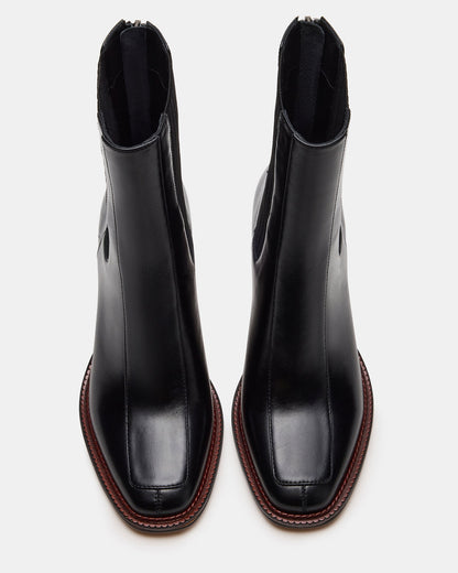 DOWNTOWN Black Leather Chelsea Block Heel Ankle Boot | Women's Booties | Steve Madden Recommended