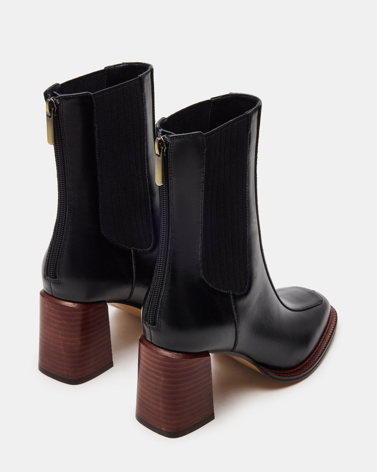 DOWNTOWN Black Leather Chelsea Block Heel Ankle Boot | Women's Booties | Steve Madden Recommended