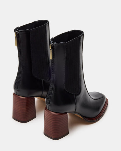 DOWNTOWN Black Leather Chelsea Block Heel Ankle Boot | Women's Booties | Steve Madden Recommended