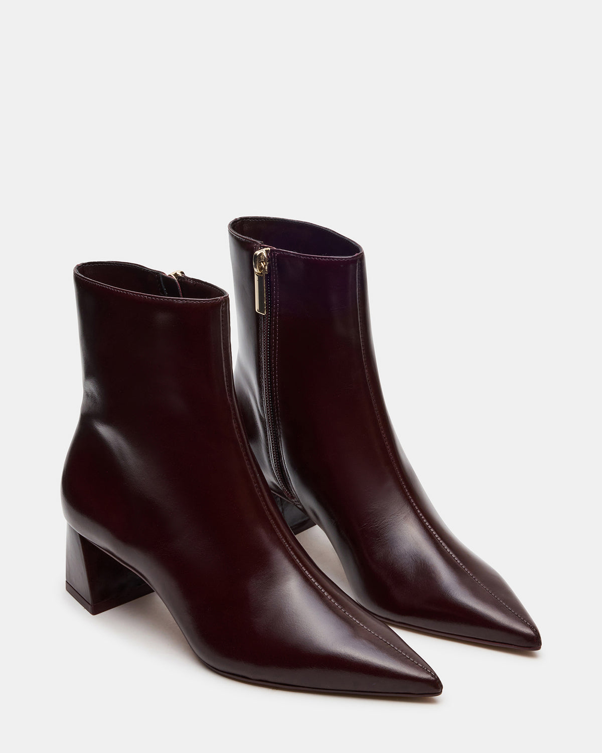 ASHLI Wine Leather Pointed-Toe Block Heel Women's Ankle Boot | Steve Madden Trending
