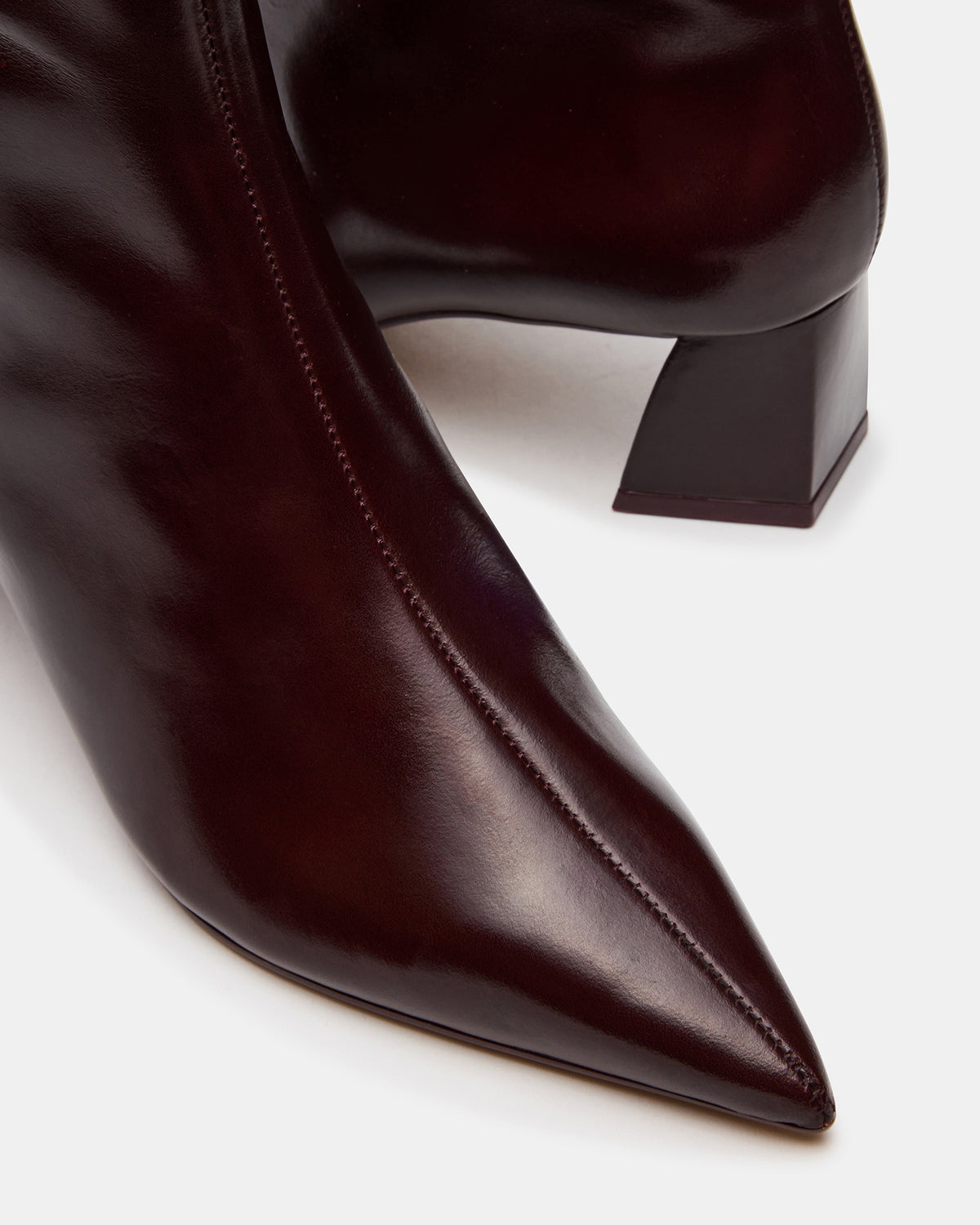 ASHLI Wine Leather Pointed-Toe Block Heel Women's Ankle Boot | Steve Madden Trending