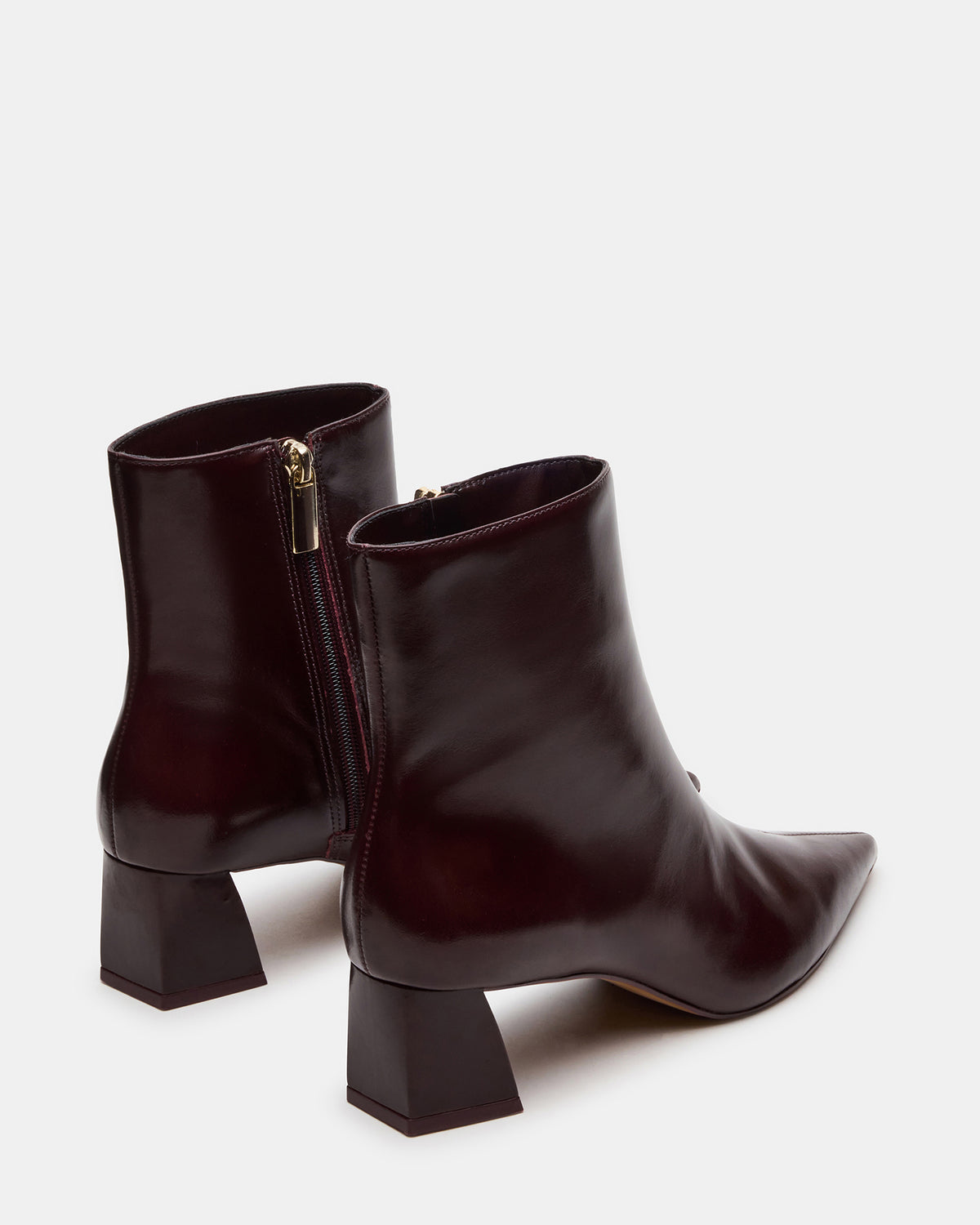ASHLI Wine Leather Pointed-Toe Block Heel Women's Ankle Boot | Steve Madden Trending