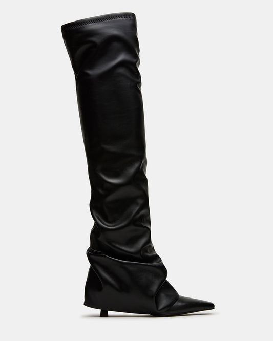 TATIANA Black Square Toe Cuffed Knee-High Women's Boot | Steve Madden Great Value