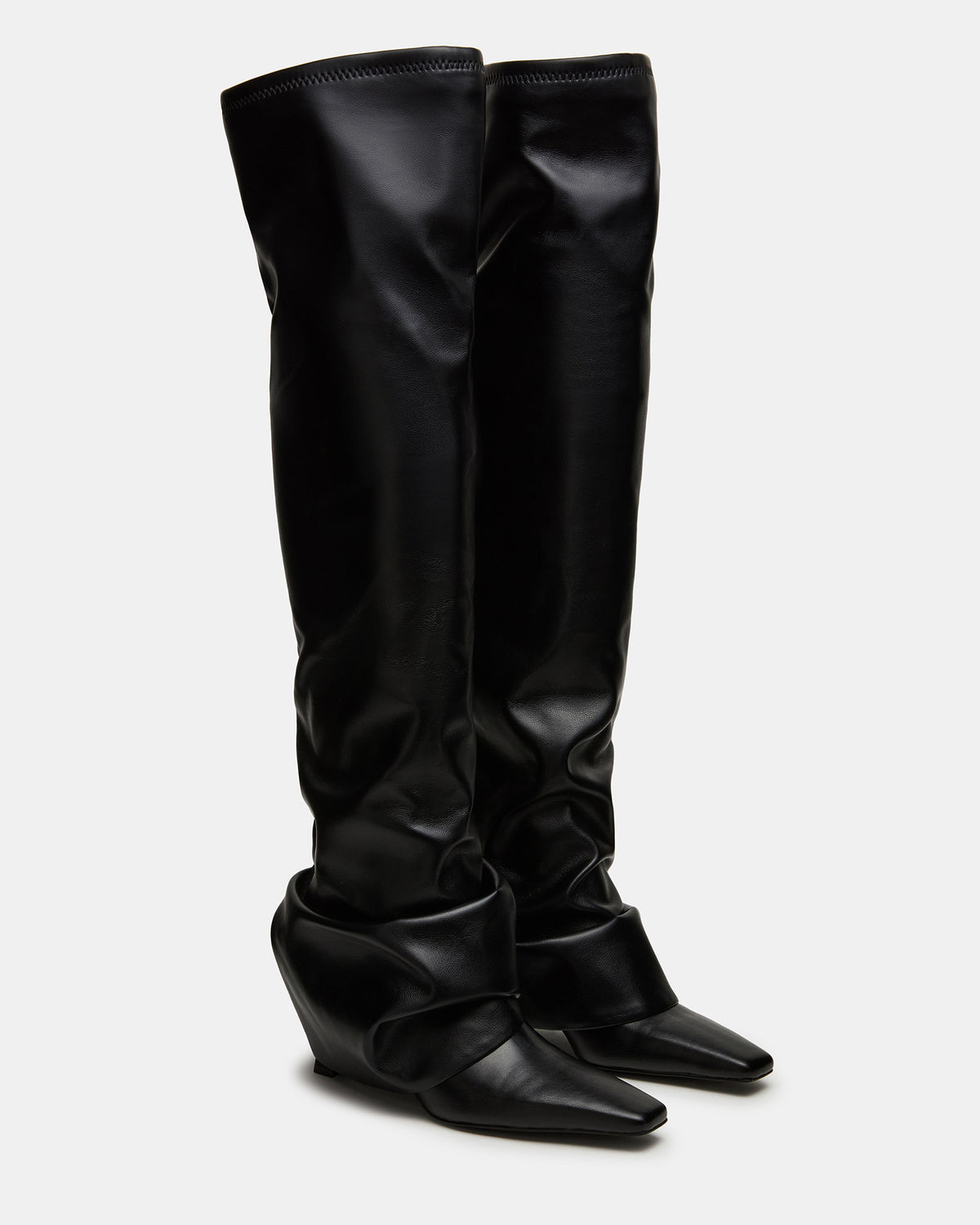TATIANA Black Square Toe Cuffed Knee-High Women's Boot | Steve Madden Great Value