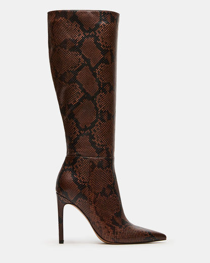 NITRO Brown Snake Pointed-Toe Stiletto Heel Knee-High Women's Boots | Steve Madden Exclusive