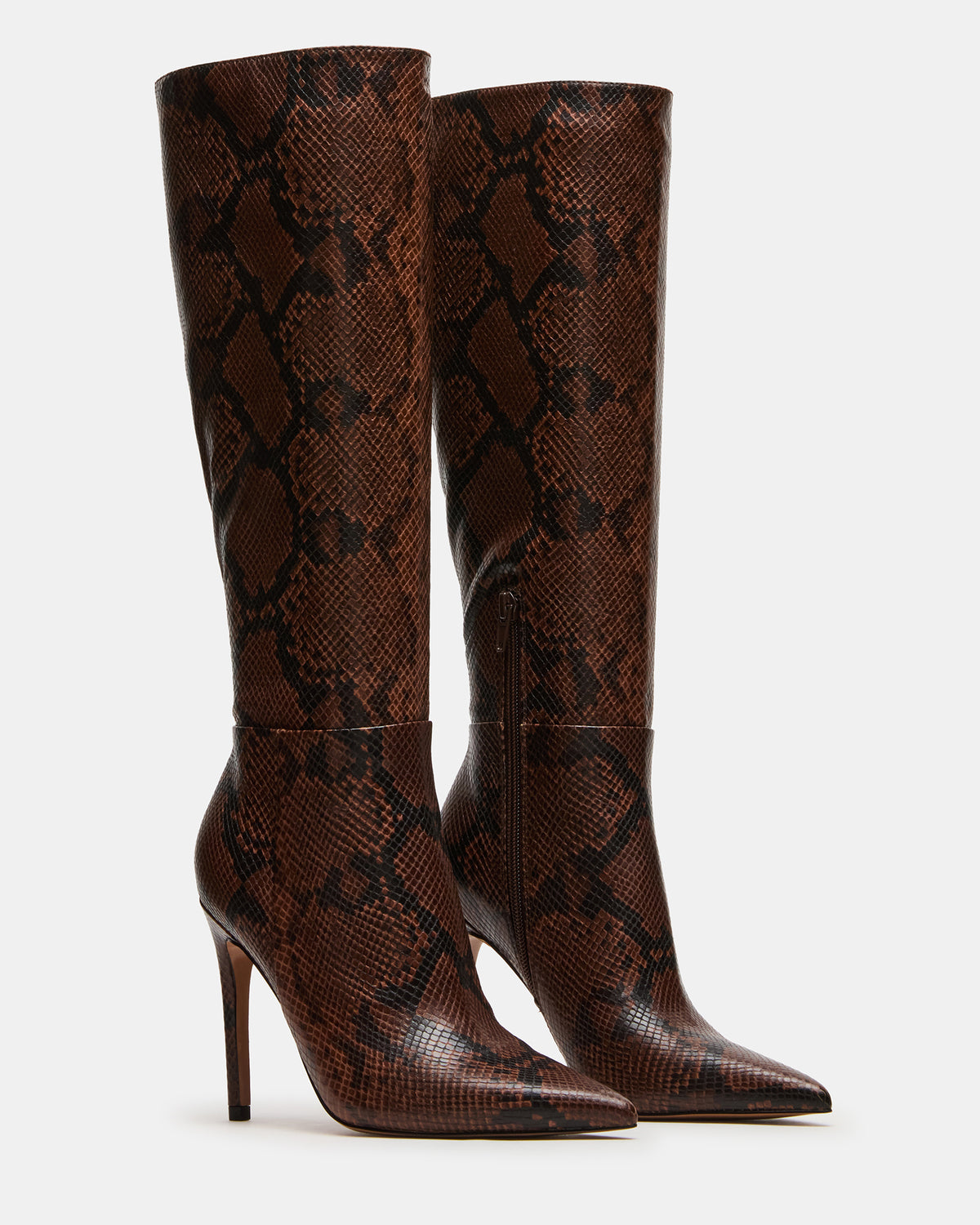 NITRO Brown Snake Pointed-Toe Stiletto Heel Knee-High Women's Boots | Steve Madden Exclusive
