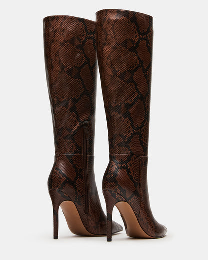 NITRO Brown Snake Pointed-Toe Stiletto Heel Knee-High Women's Boots | Steve Madden Exclusive