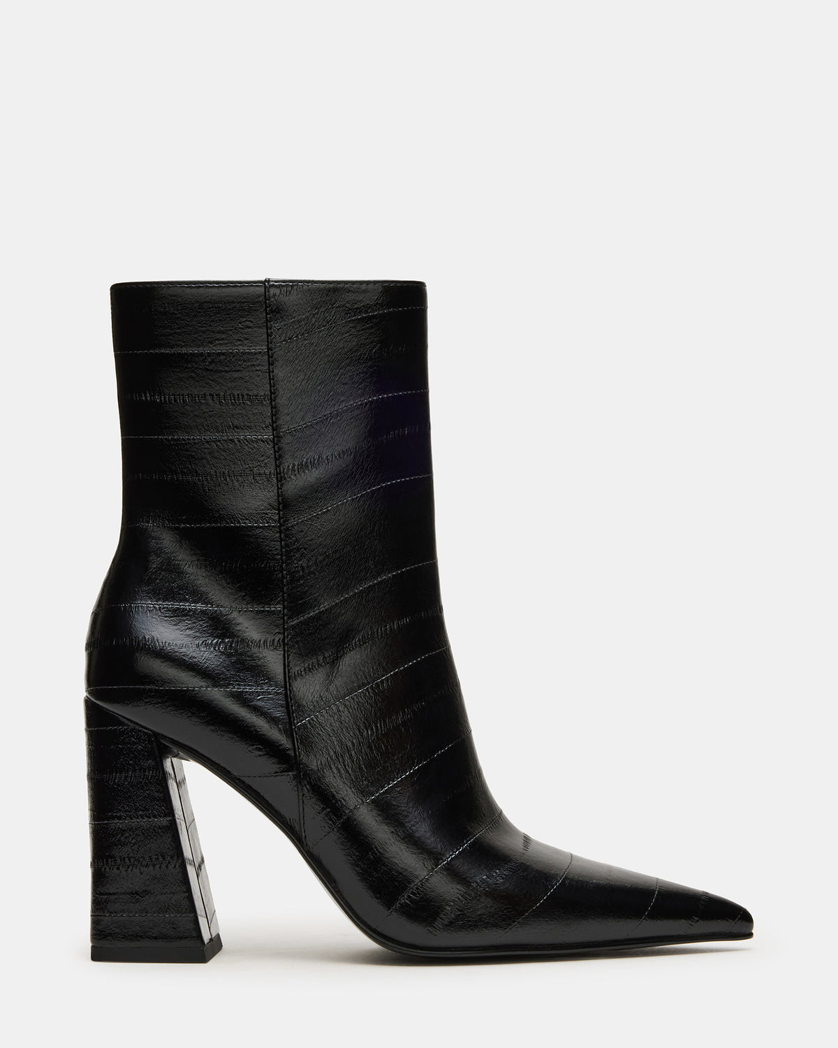 AUDREANA Black Eel Pointed-Toe Block Heel Women's Ankle Boot | Steve Madden Recommended