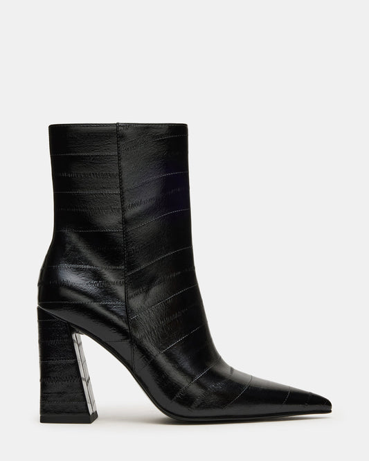 AUDREANA Black Eel Pointed-Toe Block Heel Women's Ankle Boot | Steve Madden Recommended