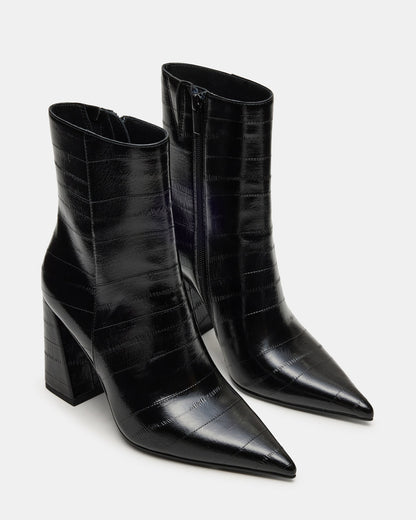 AUDREANA Black Eel Pointed-Toe Block Heel Women's Ankle Boot | Steve Madden Recommended