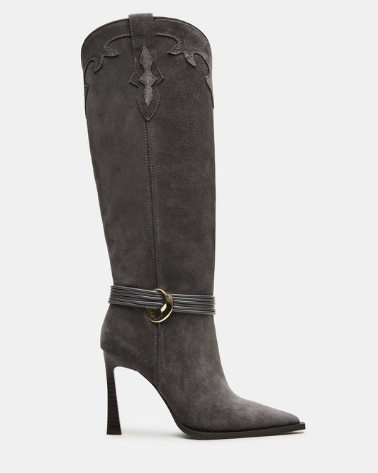 KYNDALL Grey Suede Pointed-Toe Stiletto Heeled Knee-High Women's Boot | Steve Madden Popular