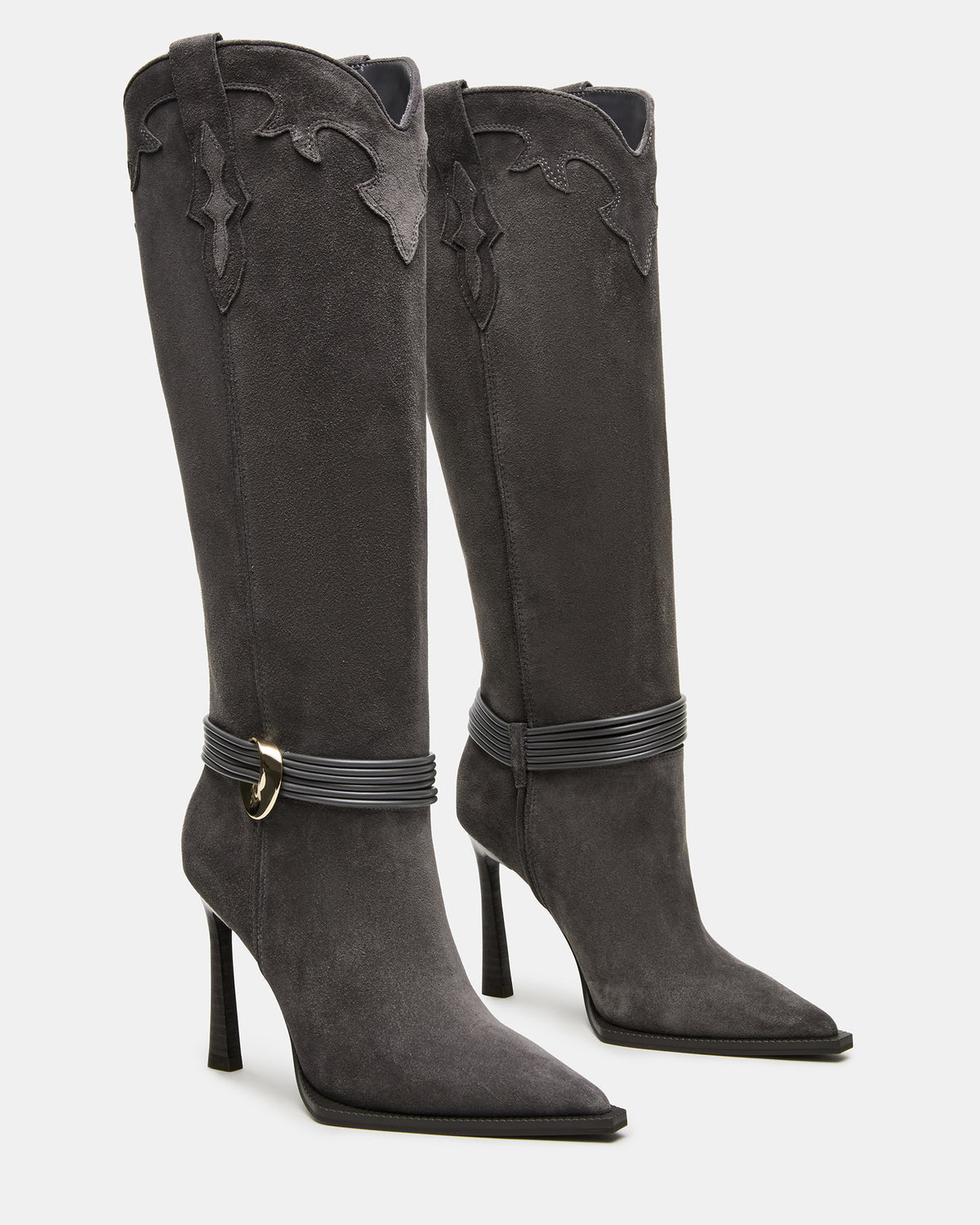 KYNDALL Grey Suede Pointed-Toe Stiletto Heeled Knee-High Women's Boot | Steve Madden Popular