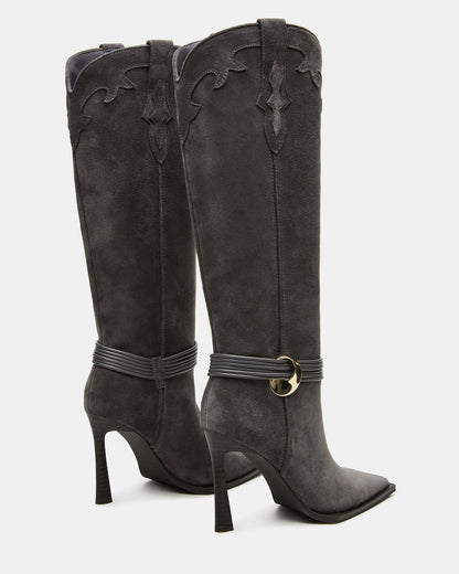 KYNDALL Grey Suede Pointed-Toe Stiletto Heeled Knee-High Women's Boot | Steve Madden Popular
