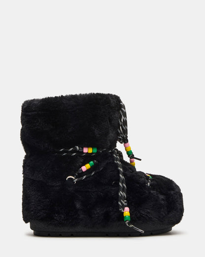 MIRO Black Faux Fur Chunky Lace-Up Women's Bootie | Steve Madden Popular