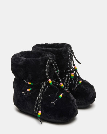 MIRO Black Faux Fur Chunky Lace-Up Women's Bootie | Steve Madden Popular