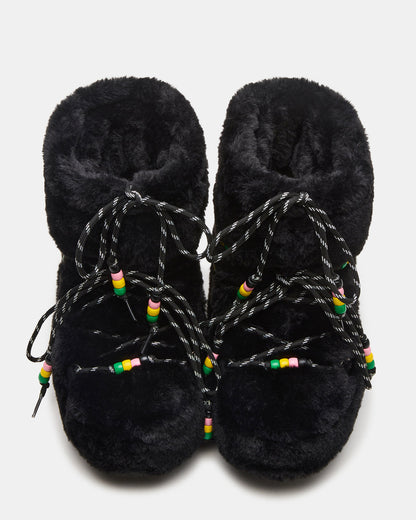 MIRO Black Faux Fur Chunky Lace-Up Women's Bootie | Steve Madden Popular