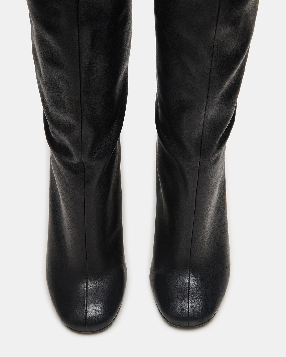 ALLURING Black Leather Over-The-Knee Square-Toe Heeled Women's Boot | Steve Madden Top Pick