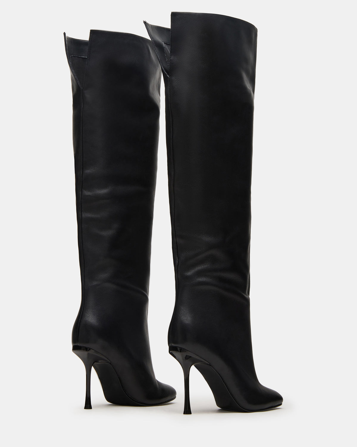 ALLURING Black Leather Over-The-Knee Square-Toe Heeled Women's Boot | Steve Madden Top Pick