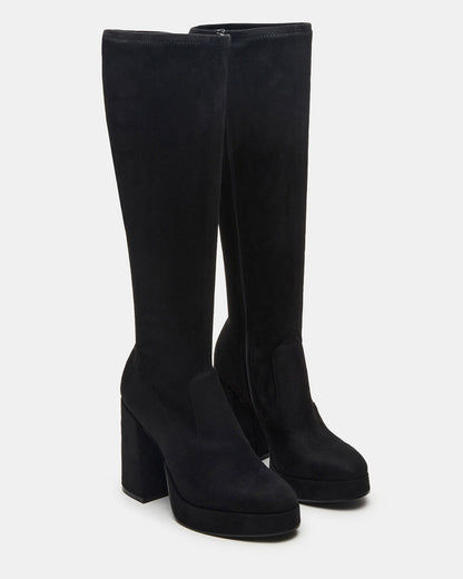 TWAIN Black Wide Calf Knee-High Block Heel Women's Boot | Steve Madden Exclusive