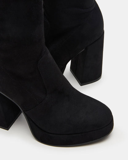 TWAIN Black Wide Calf Knee-High Block Heel Women's Boot | Steve Madden Exclusive