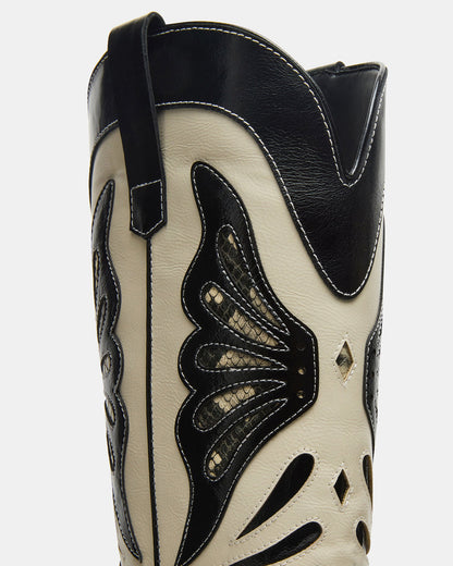 KAZ Black/White Pointed-Toe Knee-High Block Heel Western Women's Boot | Steve Madden Great Value