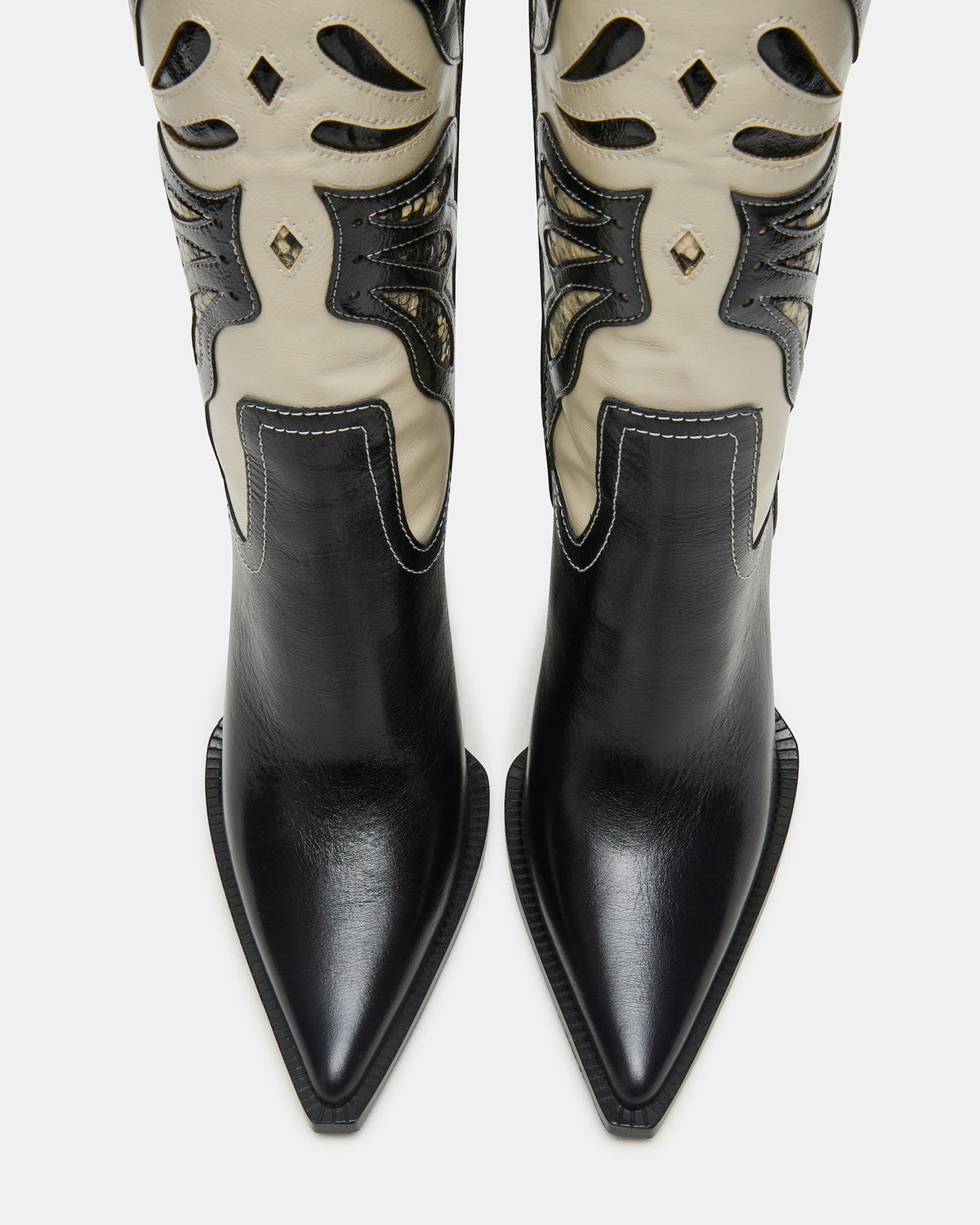 KAZ Black/White Pointed-Toe Knee-High Block Heel Western Women's Boot | Steve Madden Great Value