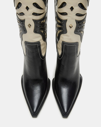 KAZ Black/White Pointed-Toe Knee-High Block Heel Western Women's Boot | Steve Madden Great Value