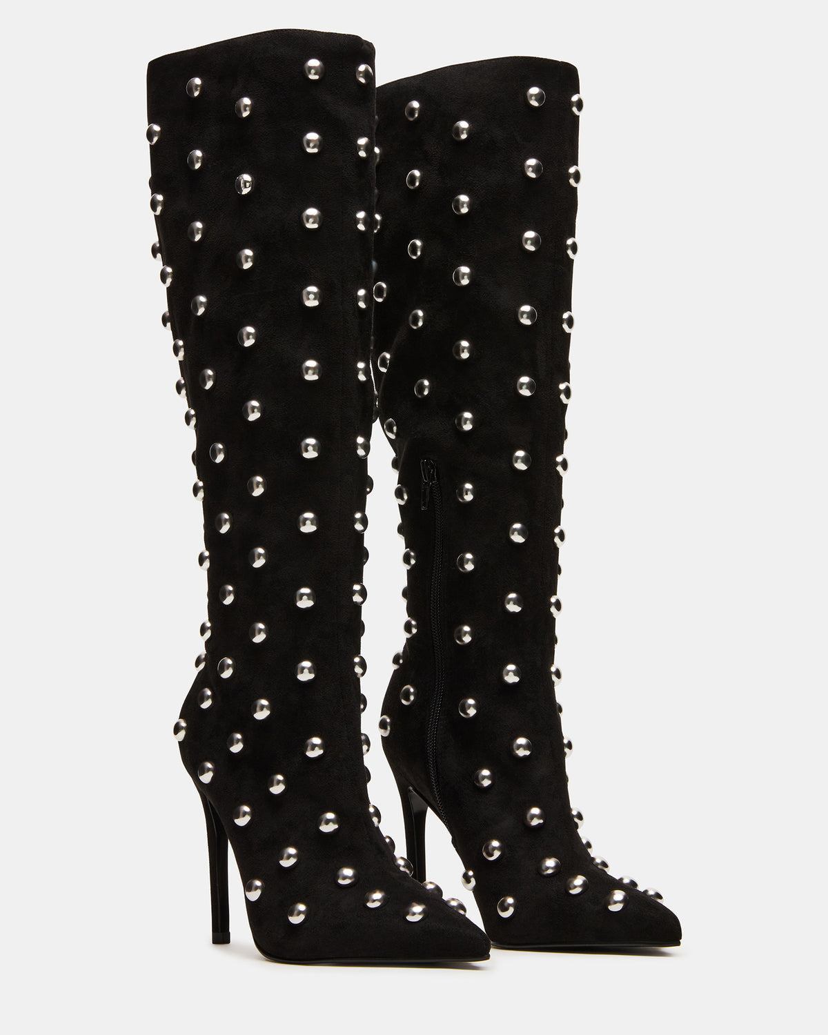 NITRO Black Studs Pointed-Toe Stiletto Heel Knee-High Women's Boots | Steve Madden Trending