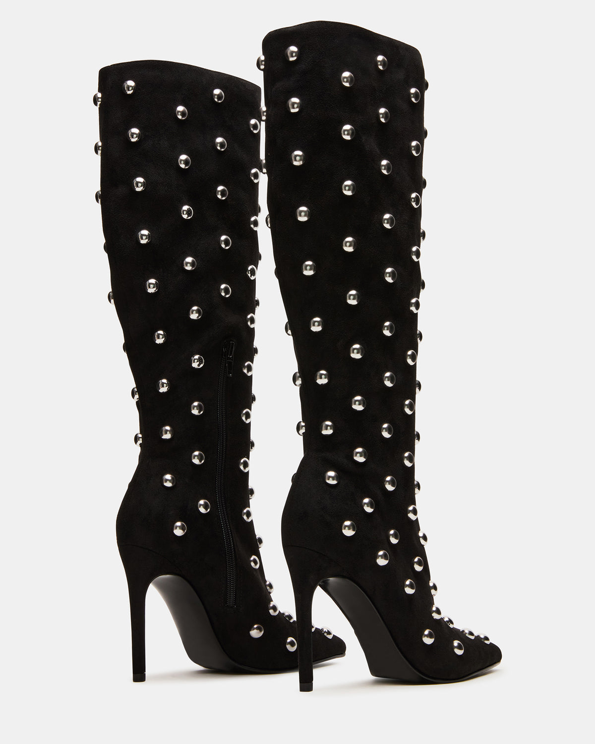 NITRO Black Studs Pointed-Toe Stiletto Heel Knee-High Women's Boots | Steve Madden Trending