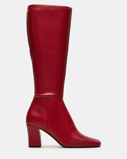 ELLIOT Red Square-Toe Knee-High Block Heel Women's Boot | Steve Madden Recommended