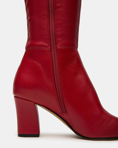 ELLIOT Red Square-Toe Knee-High Block Heel Women's Boot | Steve Madden Recommended
