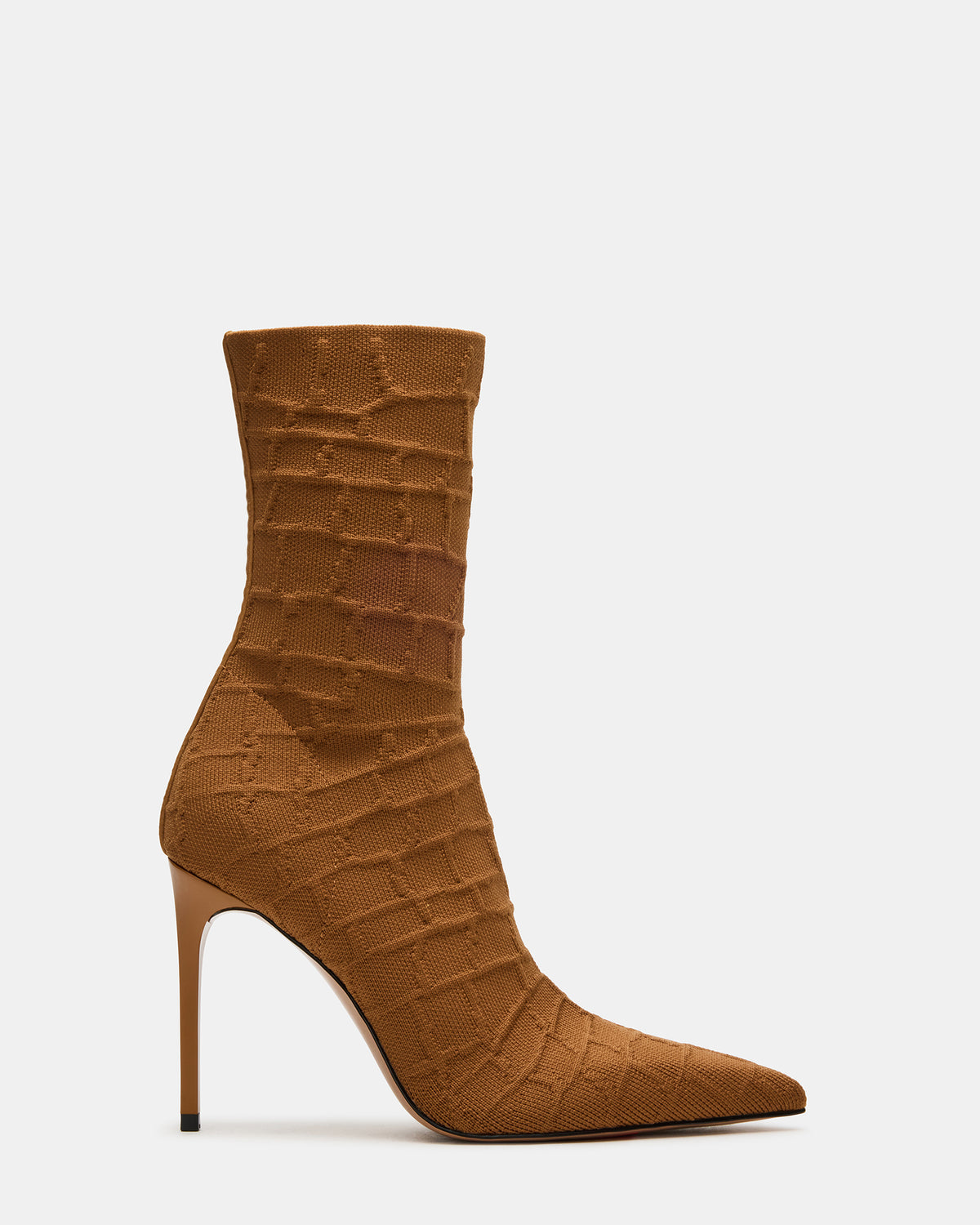 MIDNITE Tan Crocodile Pointed-Toe Stiletto Heel Sock Women's Ankle Boot | Steve Madden Best Seller