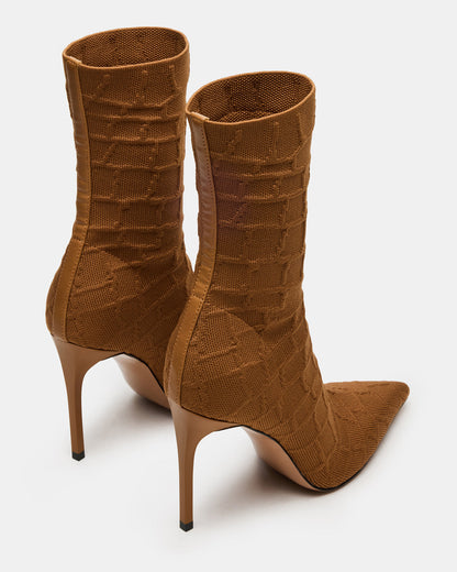 MIDNITE Tan Crocodile Pointed-Toe Stiletto Heel Sock Women's Ankle Boot | Steve Madden Best Seller