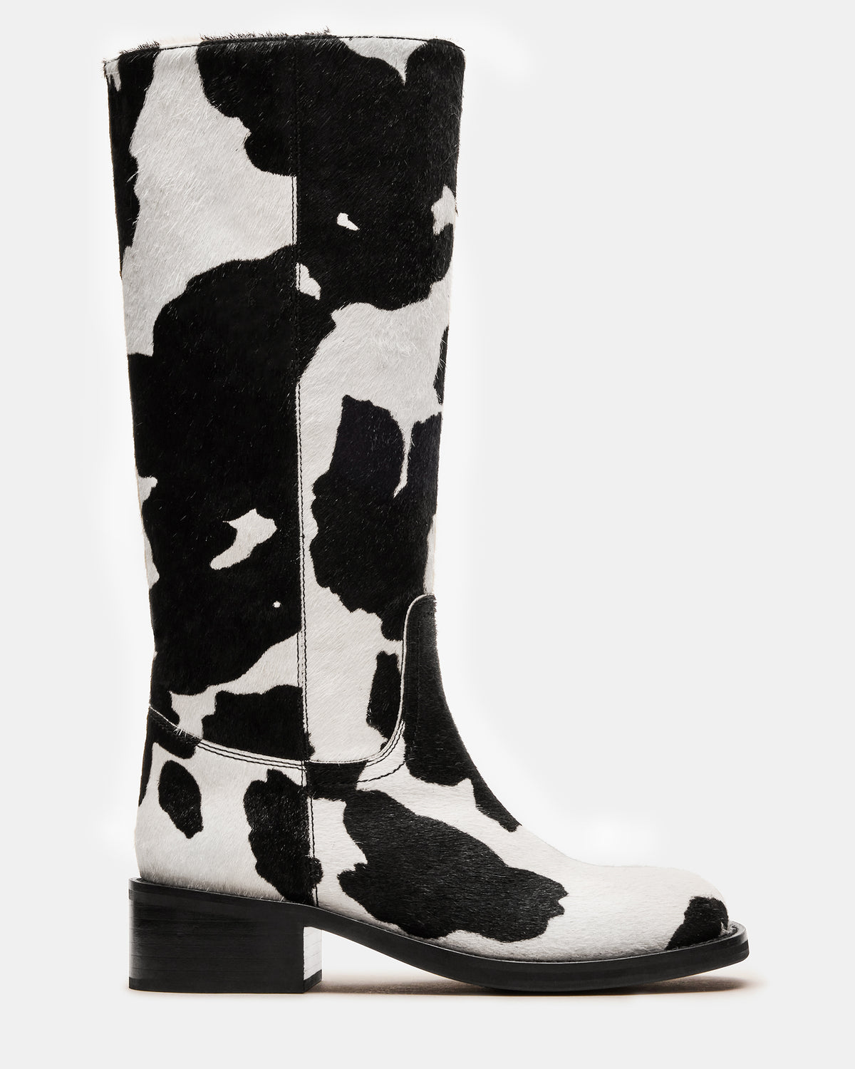 RIGGS Black Cow Print Square-Toe Women's Boot | Steve Madden Great Value