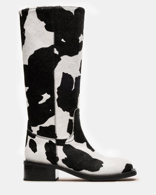 RIGGS Black Cow Print Square-Toe Women's Boot | Steve Madden Great Value