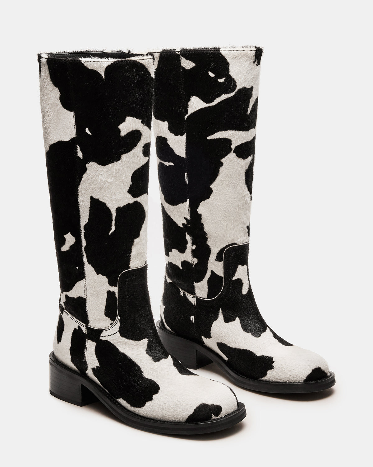 RIGGS Black Cow Print Square-Toe Women's Boot | Steve Madden Great Value