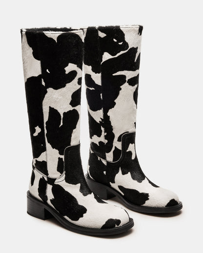RIGGS Black Cow Print Square-Toe Women's Boot | Steve Madden Great Value